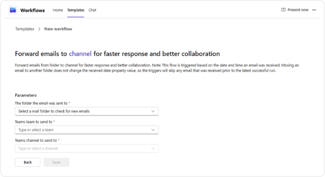Forward emails in a folder to a channel
